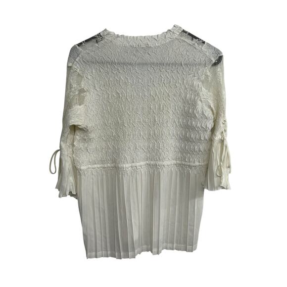 White Lace Pleated Sheer Blouse S Romantic Victorian Cottagecore‎ Layering Top - Picture 7 of 12